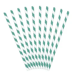 Pack de 10 Pajitas de Papel Rayas Turquesas