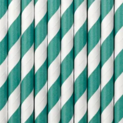 Pack de 10 Pajitas de Papel Rayas Turquesas