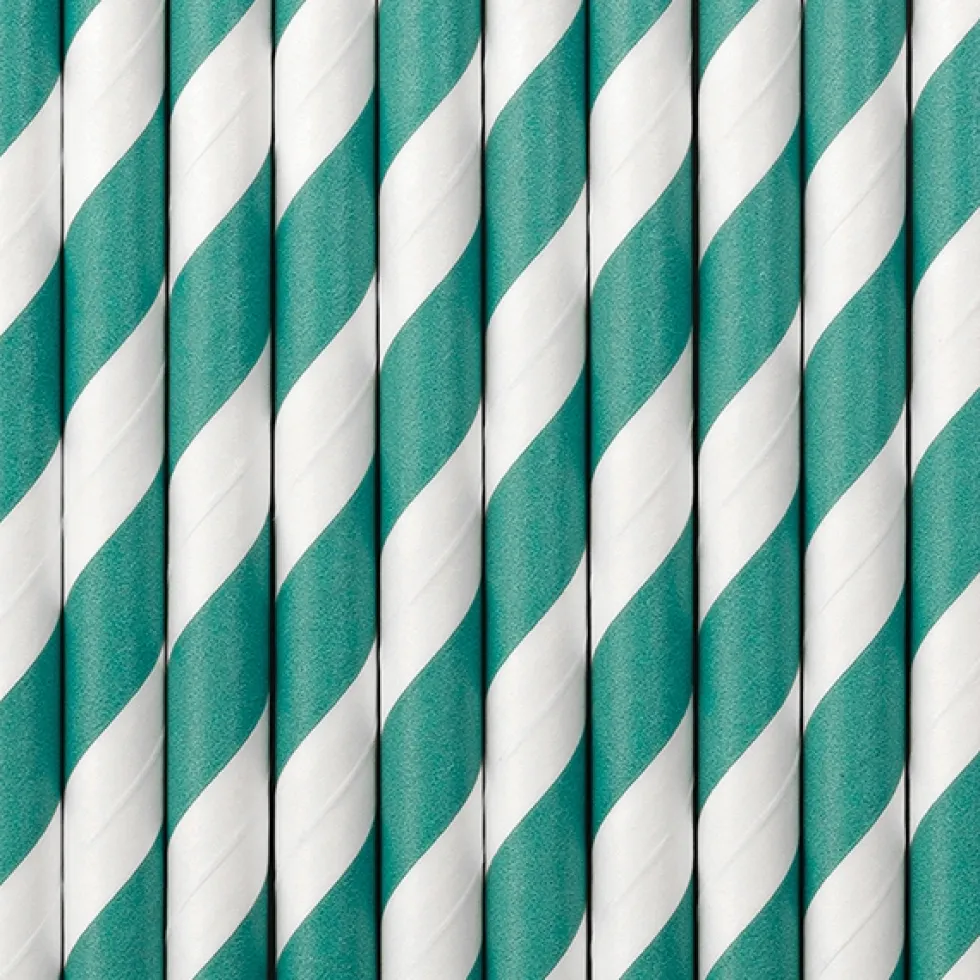 Pack de 10 Pajitas de Papel Rayas Turquesas