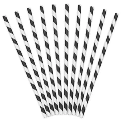 Pack de 10 Pajitas de Papel Rayas Negras