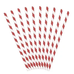 Pack de 10 Pajitas de Papel Rayas Rojas