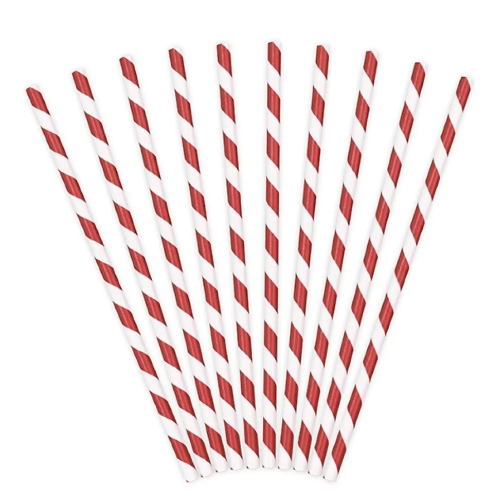 Pack de 10 Pajitas de Papel Rayas Rojas