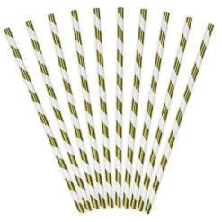 Pack de 10 Pajitas de Papel Rayas Doradas