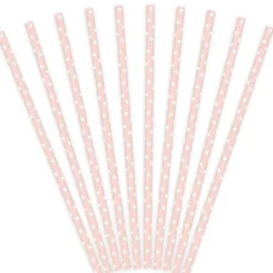 Pack de 10 Pajitas de Papel Rosa Bebé con Lunares Blancos