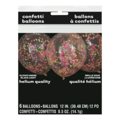 Pack 6 Globos Transparentes con Confeti Colores Neón