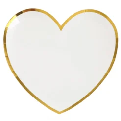 Platos de Papel Corazón Blanco y Dorado 10 ud