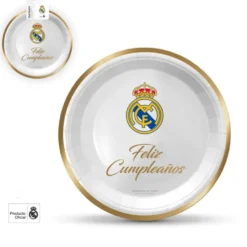 Platos Real Madrid Feliz Cumpleaños Oro 18 cm - 8 ud
