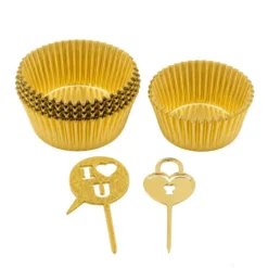 Set Cupcakes Celebraciones con Cápsulas Doradas y Toppers 64 ud