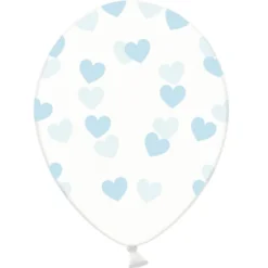 Set de 6 Globos Transparentes con Corazones Celestes