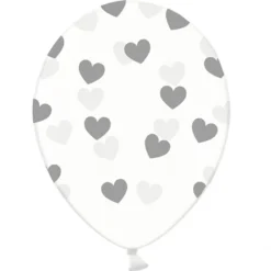 Set de 6 Globos transparentes con corazones plateados