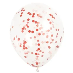 Set de 6 Globos Transparentes con confeti Rojo Rubí