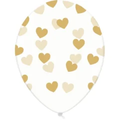 Set de 6 Globos Transparentes con Corazones Dorados