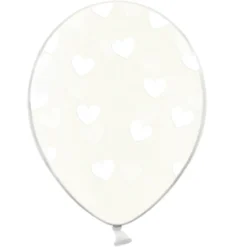 Set de 6 Globos Transparentes con Corazones Blancos