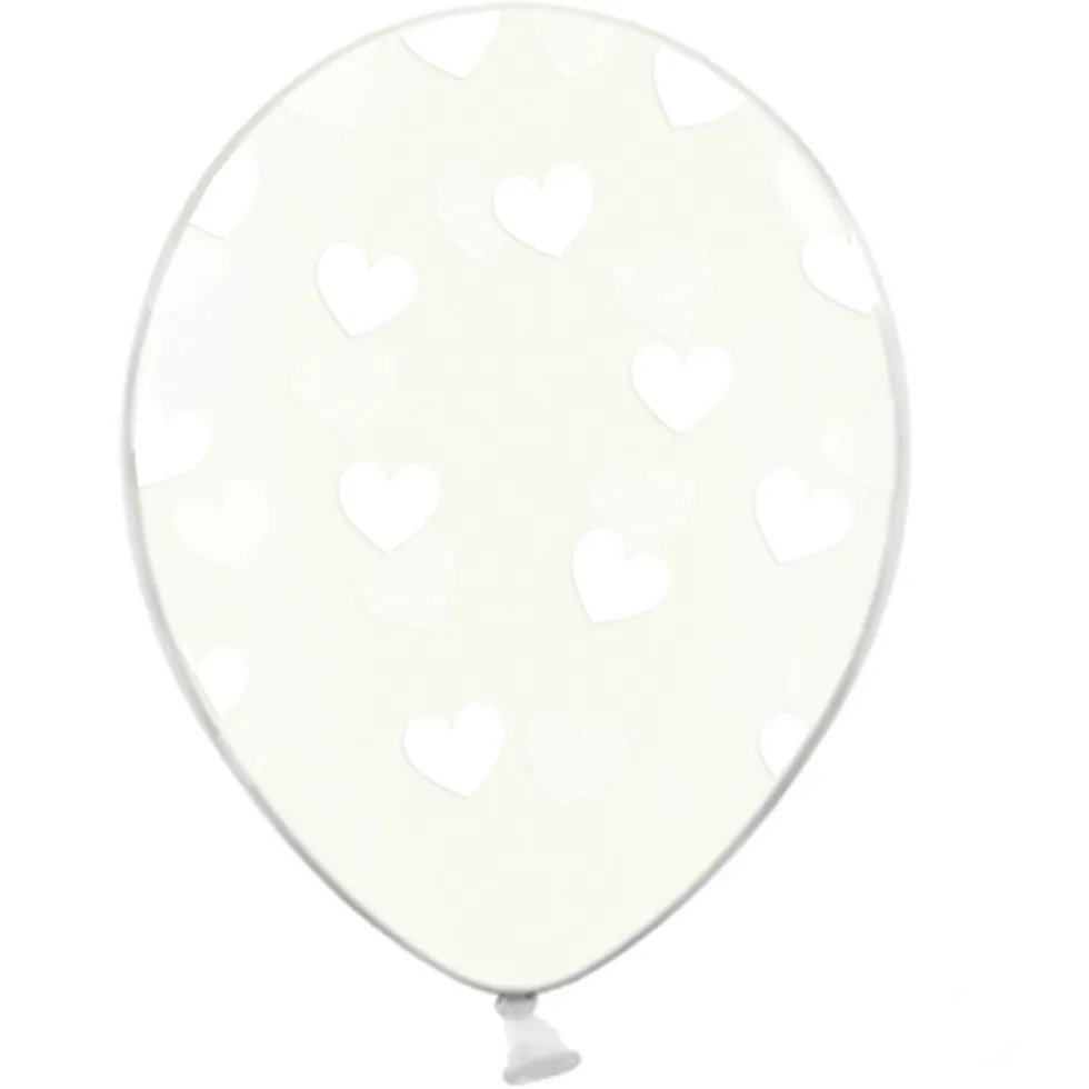 Set de 6 Globos Transparentes con Corazones Blancos