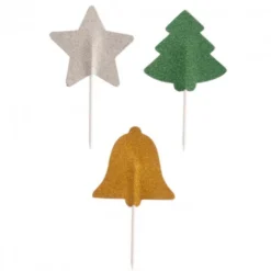 Set de 100 Toppers de Navidad con Purpurina
