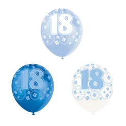 Set de 6 Globos 18 Cumpleaños Azul 30 cm