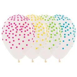 Set de 12 Globos Transparentes con Lunares Multicolor