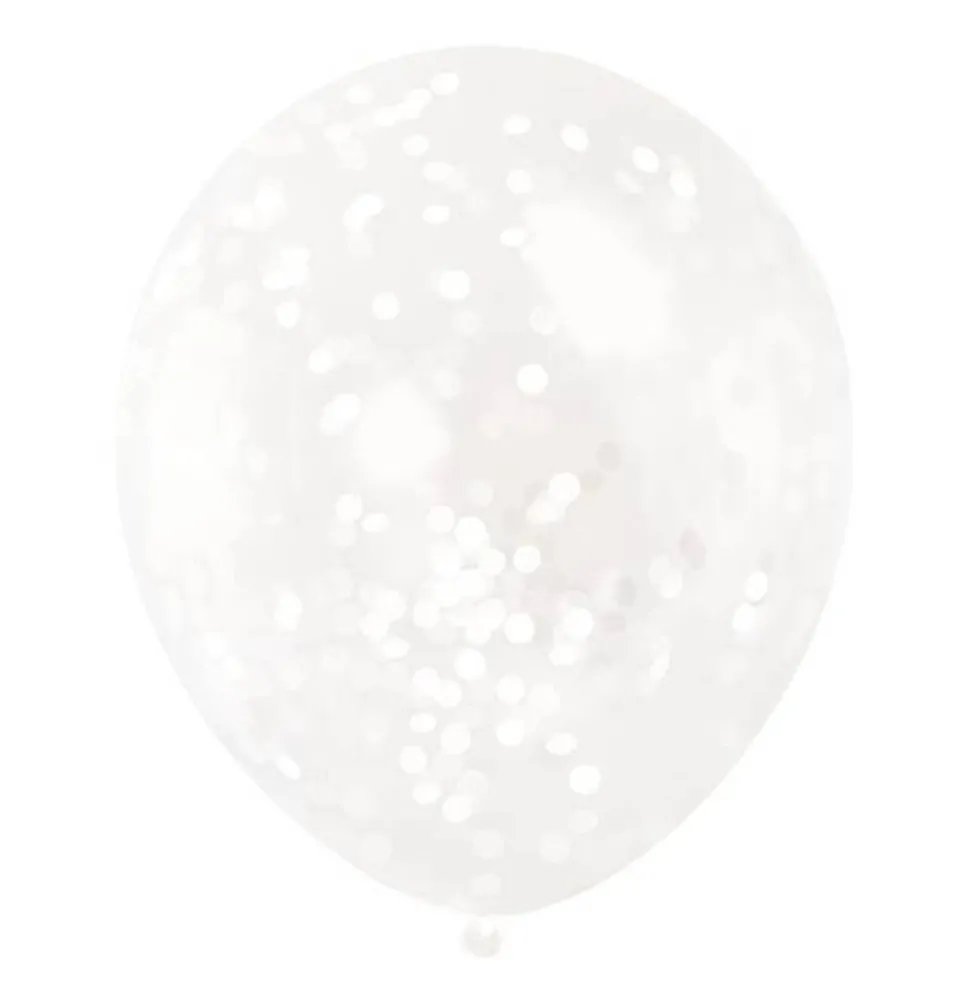 Set de 6 Globos Transparentes con Confeti Blanco