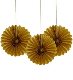 Set de 3 Mini Abanicos Oro 15 cm
