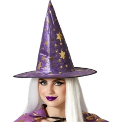 Sombrero de Bruja Lila con Estrellas Doradas