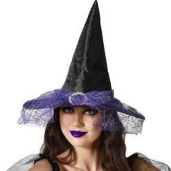 Sombrero de Bruja Morado y Negro