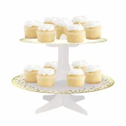 Stand para Cupcakes Blanco y Dorado 30 cm