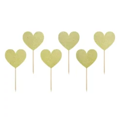 Topper para Cupcakes Corazones Dorados 6 ud - Partydeco