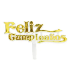Topper Feliz Cumpleaños Dorado 12 cm