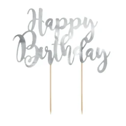 Topper para Tartas Happy Birthday Plateado 22 cm
