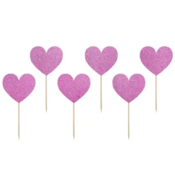 Toppers para Dulces Corazones Fucsias 6 ud