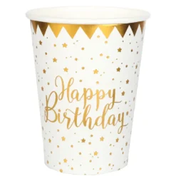 Vasos de Papel Happy Birthday Gold 10 ud