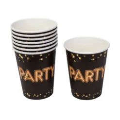 Vasos Dorados y Negros Party 8 ud