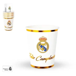 Vasos Real Madrid Feliz Cumpleaños Oro - 8 ud