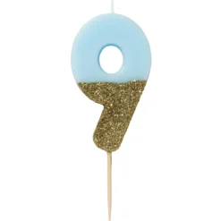 Vela Nº 9 Azul Celeste y Dorada 12 cm