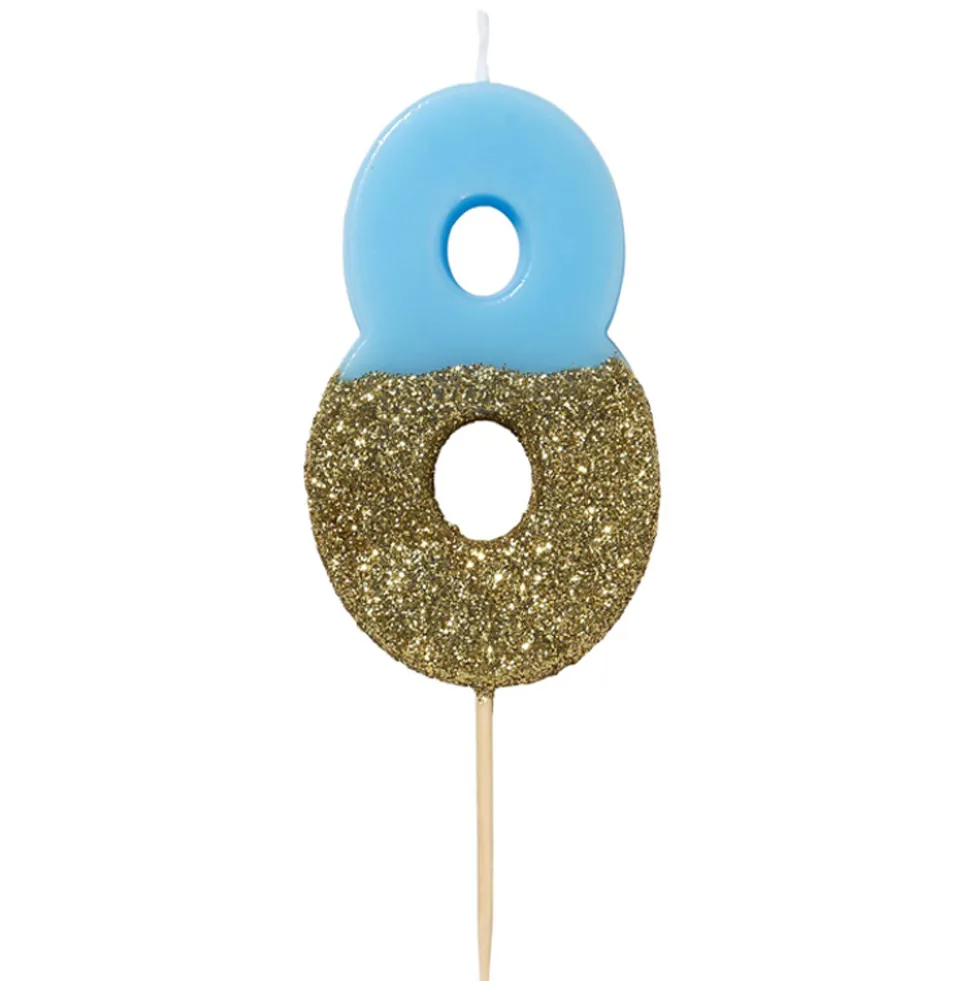Vela Nº 8 Azul y Dorada 12 cm