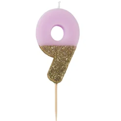 Vela Nº 9 Rosa Claro y Dorada 12 cm