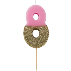 Vela Nº 8 Rosa y Dorada 12 cm