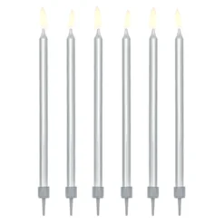 Velas Cumpleaños Plateadas 12,5 cm - 12 ud - Partydeco