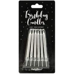 Velas Cumpleaños Plateadas 6 ud - 6 cm - Partydeco