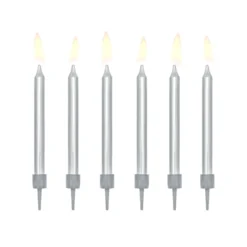 Velas Cumpleaños Plateadas 6 ud - 6 cm - Partydeco
