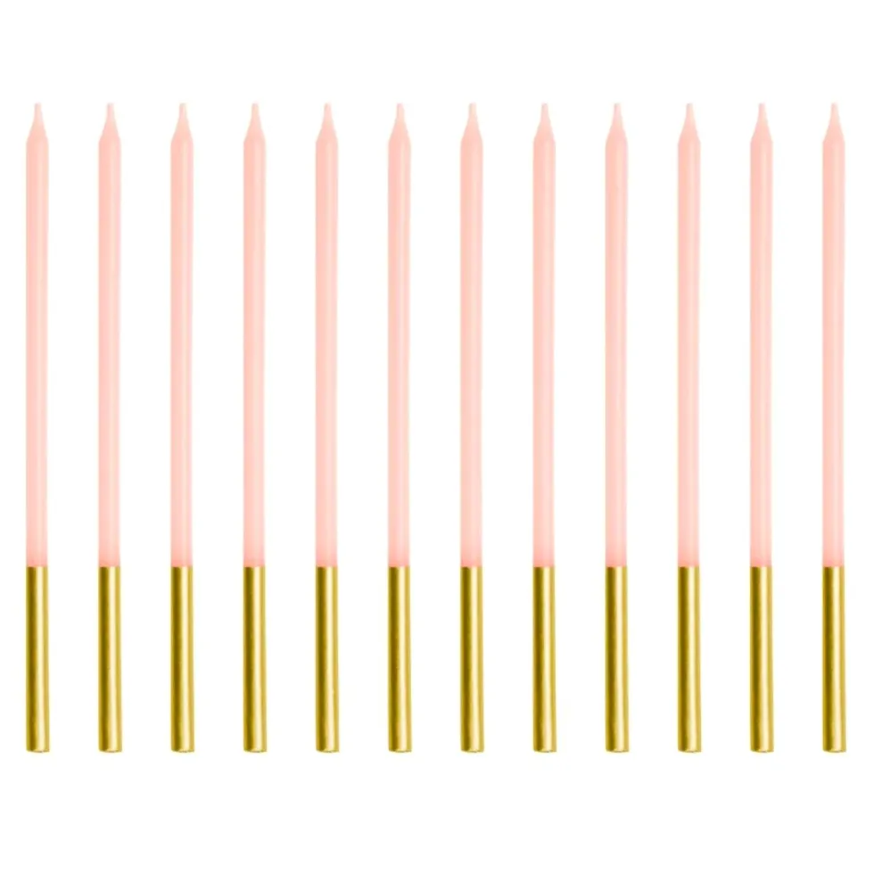 Velas Cumpleaños Rosa / Dorado 14 cm - 12 ud