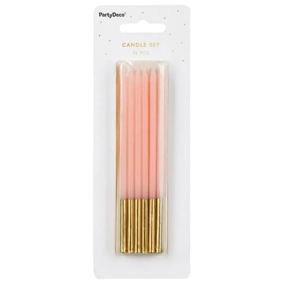 Velas Cumpleaños Rosa / Dorado 14 cm - 12 ud
